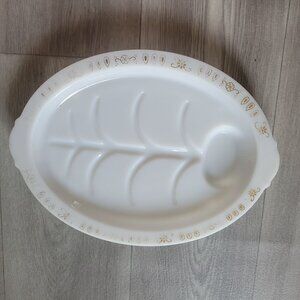 Fire King Anchor Hocking Milk Glass Fish Platter With Golden Accents